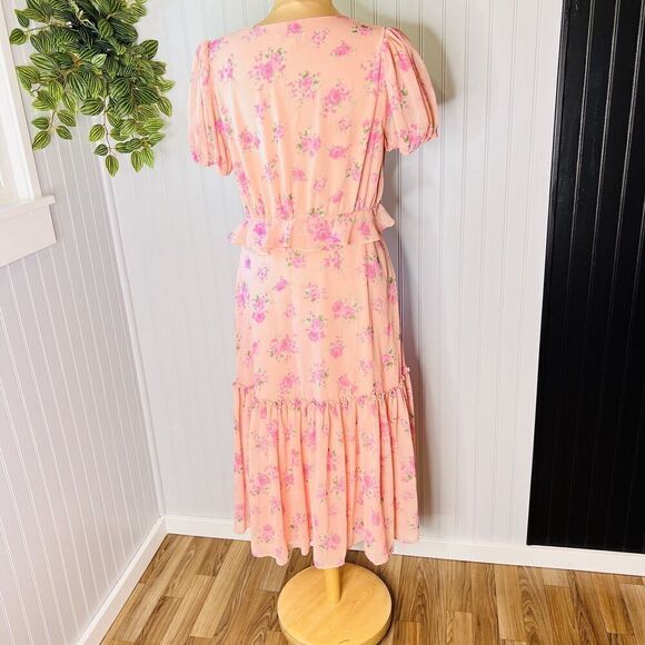 Love Shack Fancy Sz 10 Target Fleur Pink Floral Ruffled Midi Dress Boho 0834 - Picture 5 of 14